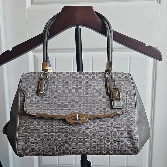 Coach Handbags - COACH NWOT Gray Signature Logo Jacquard & Leather MADISON MADELINE Crossbody Bag